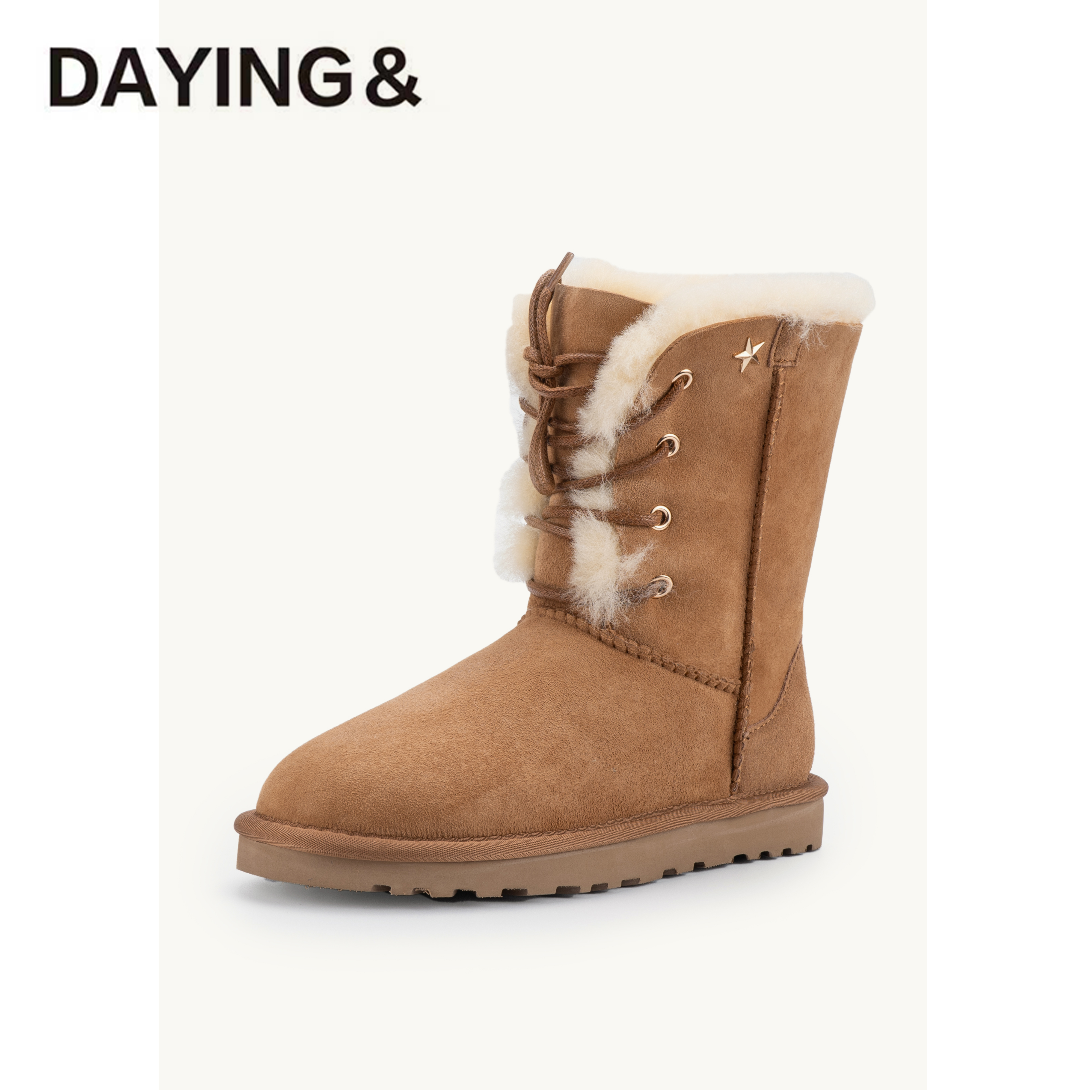 【羊皮毛-皮毛一体】星星女神桑坡村中筒保暖加厚冬短雪地靴