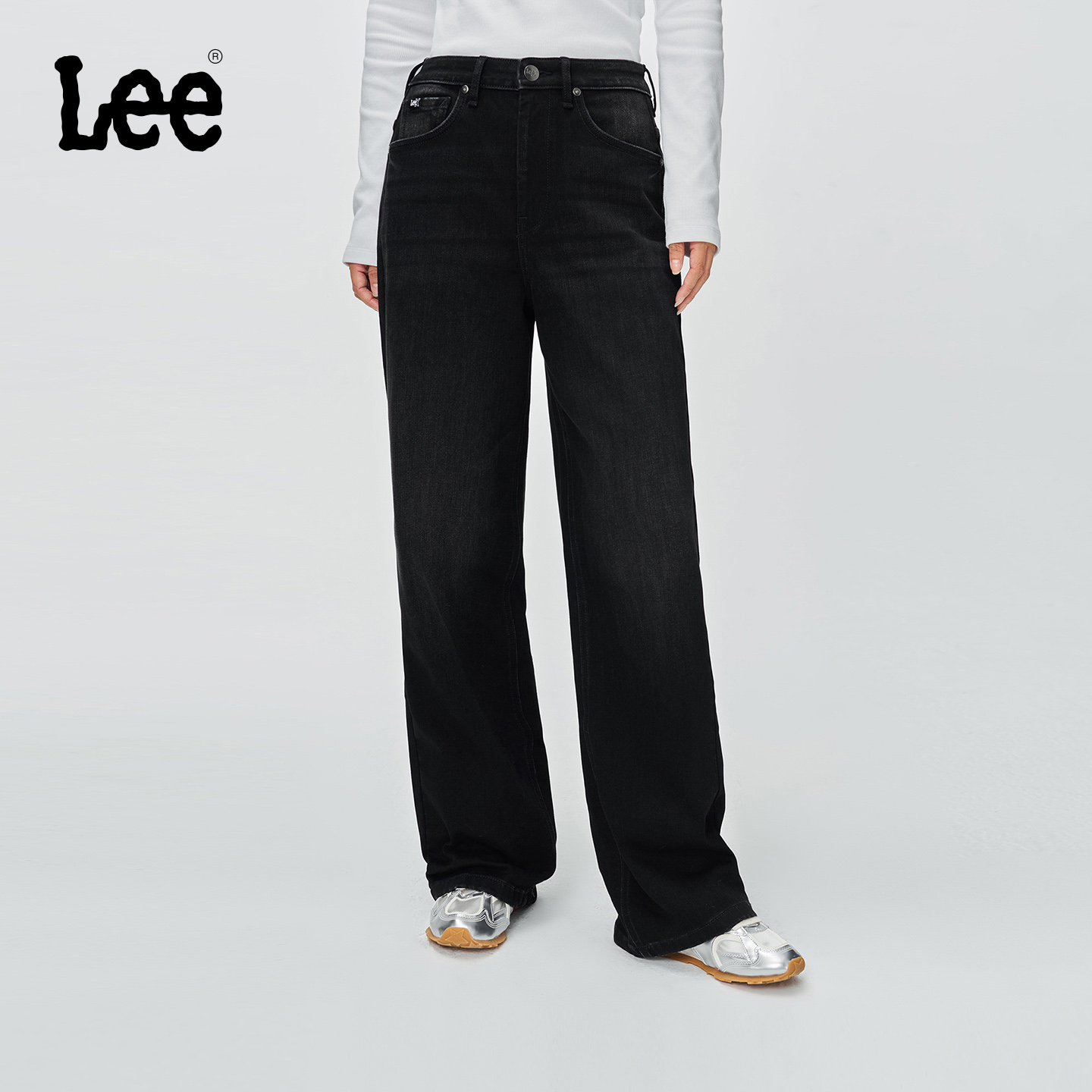 【张凌赫代言】Lee25冬新428懒懒裤舒适直脚磨毛黑灰女保暖牛仔裤