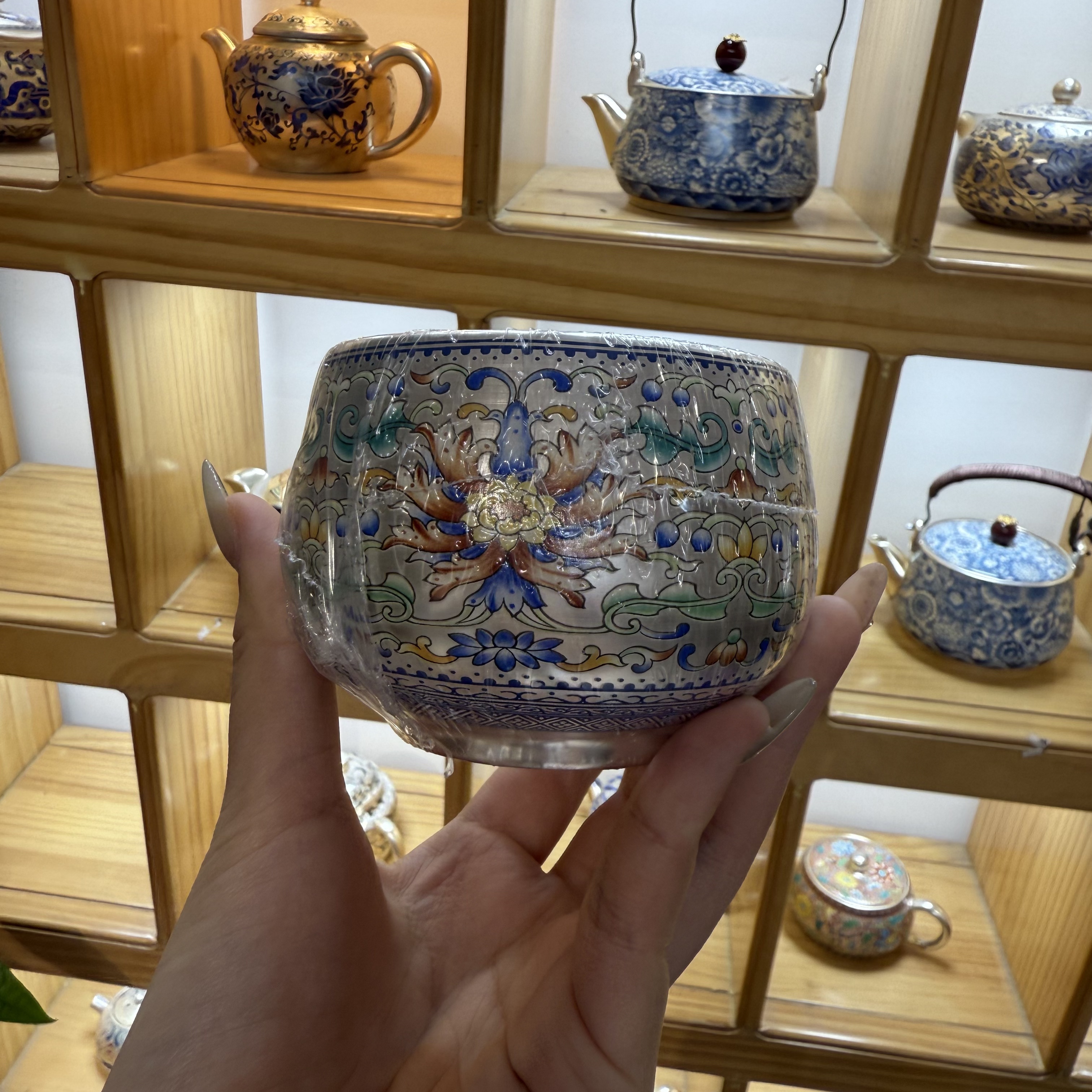 秋香茶具  青花缠枝莲银主人杯大容量品茗杯禅定杯-6039-0824