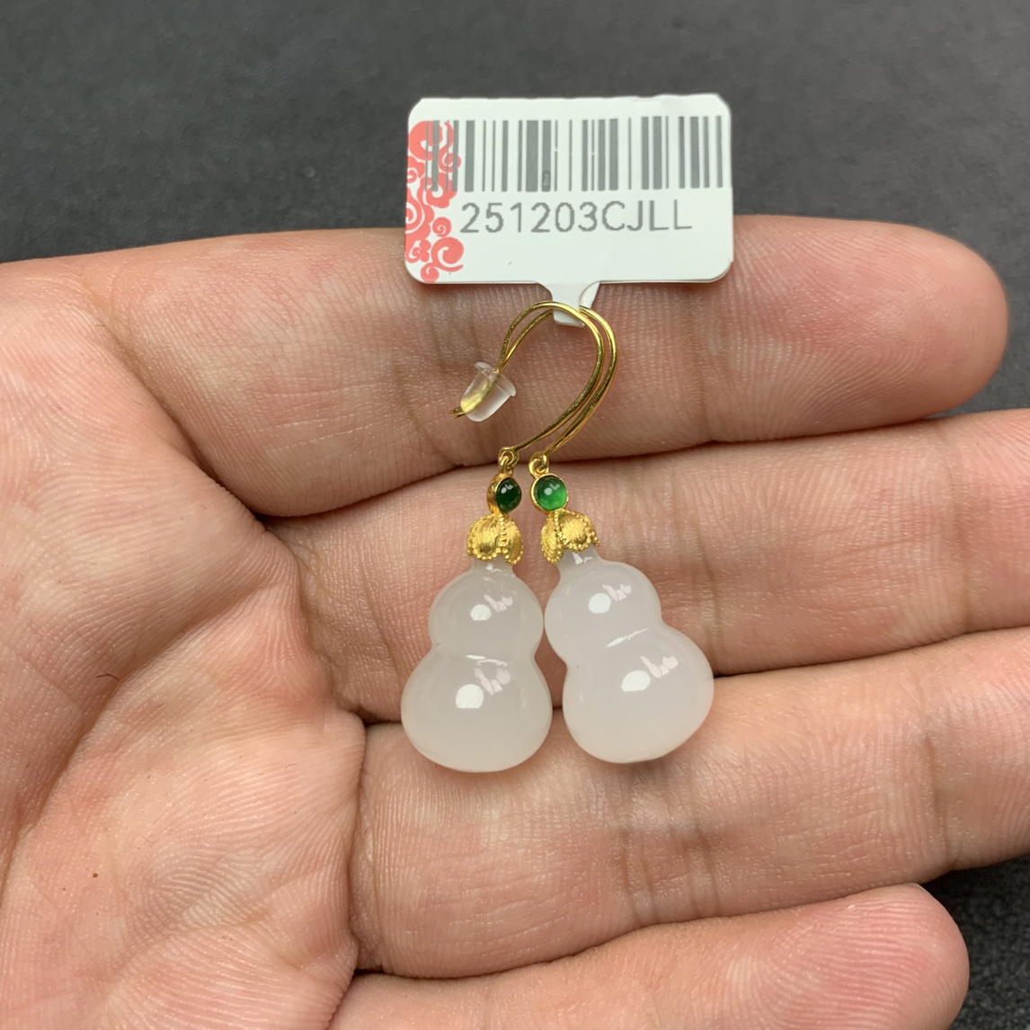 和田玉白玉葫芦耳坠