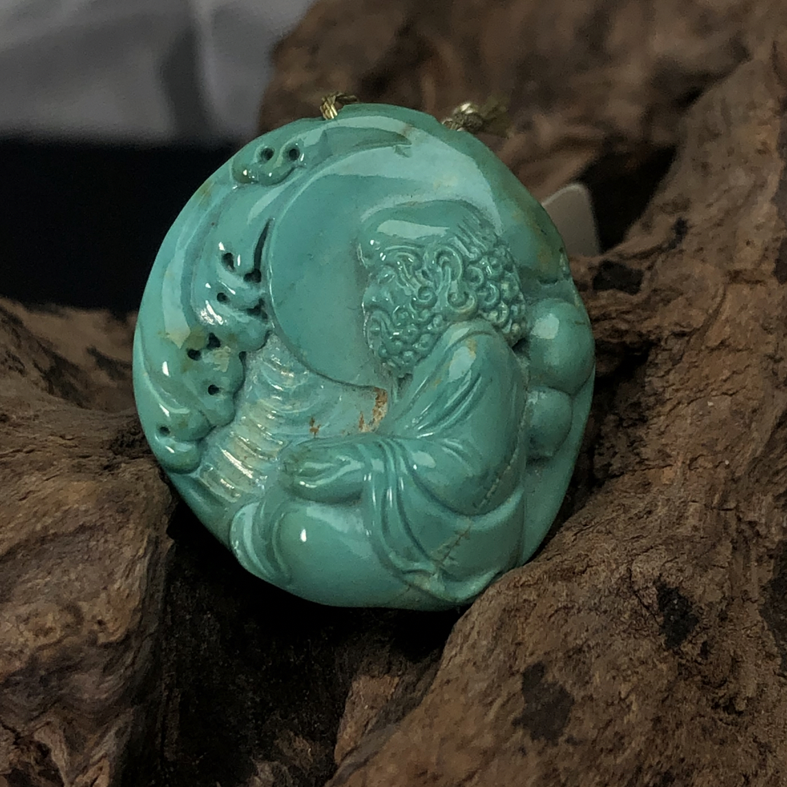 原矿绿松石达摩吊坠 尺寸：22.5x24.5mm