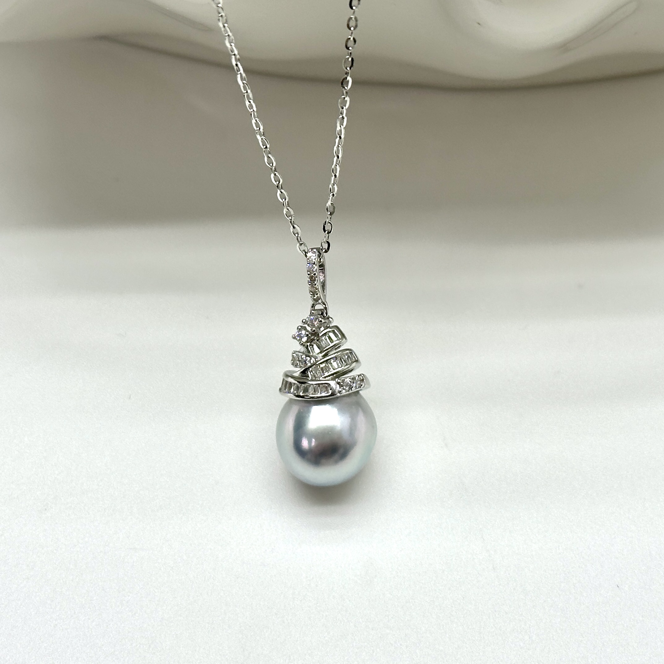 【澳白】海水珍珠10-11mm银蓝S925银帽子吊坠节日送礼物