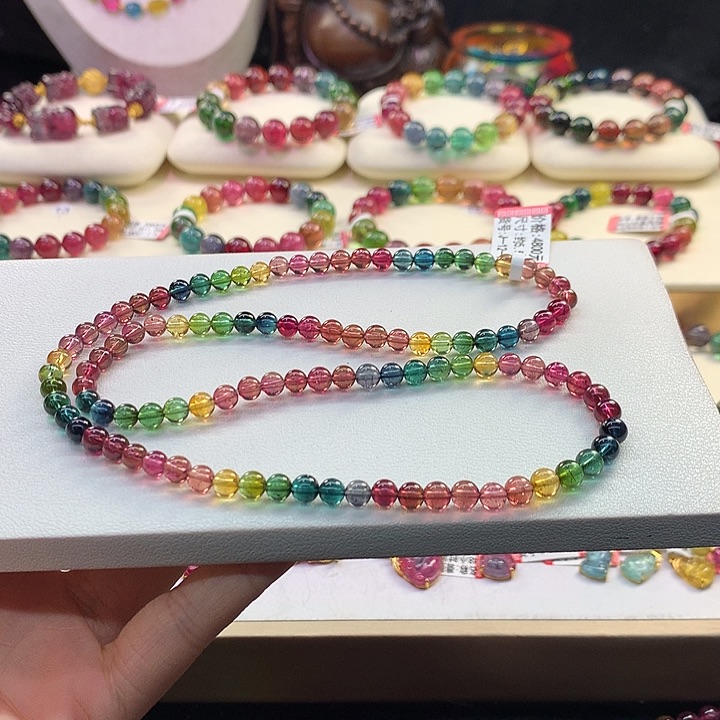 碧玺手链未镶嵌5.5/老矿彩虹。