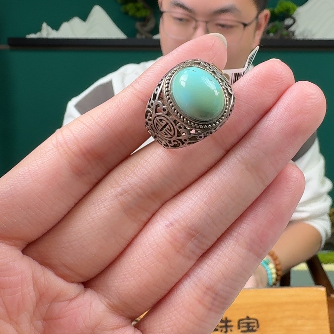 绿松石银S925镶嵌珠宝奇石58
