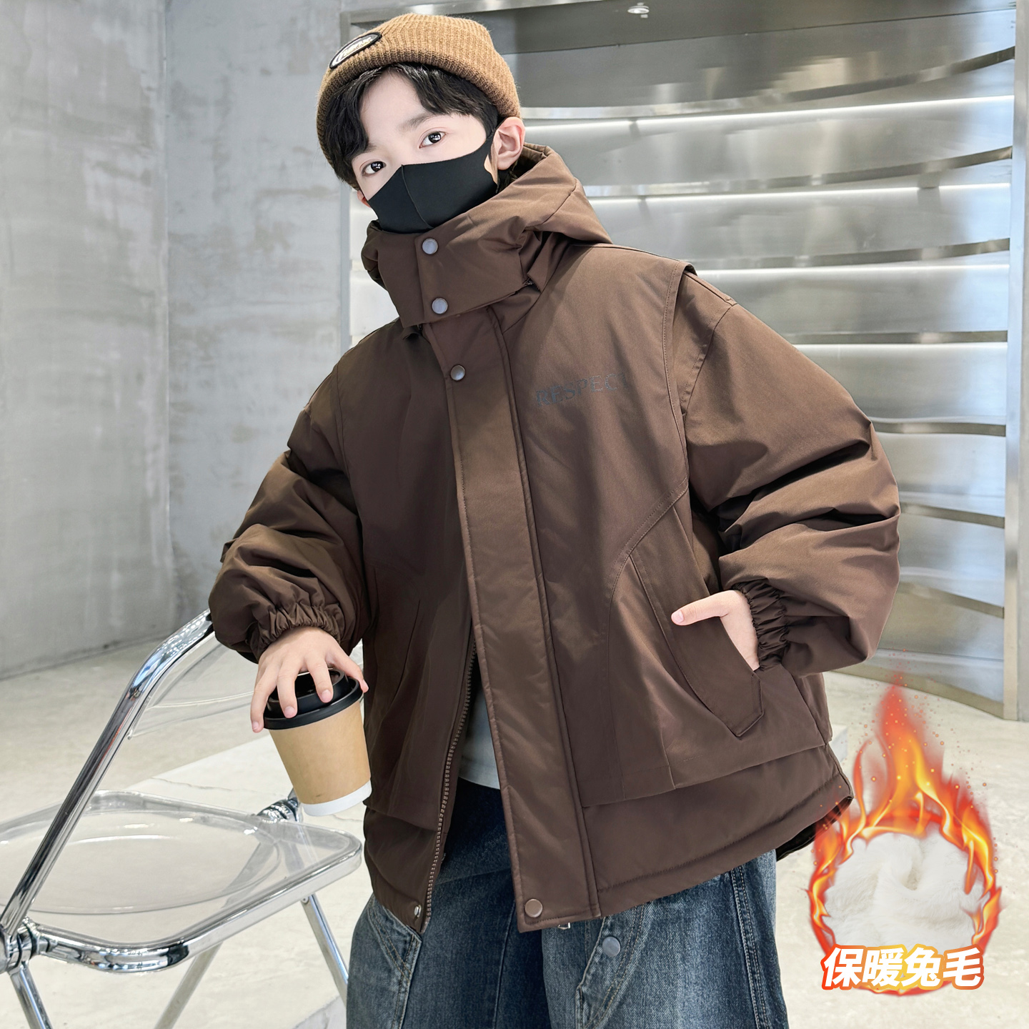 儿童装男童外套秋冬款2025新款加绒加厚派克服男孩冬季中大童冬装