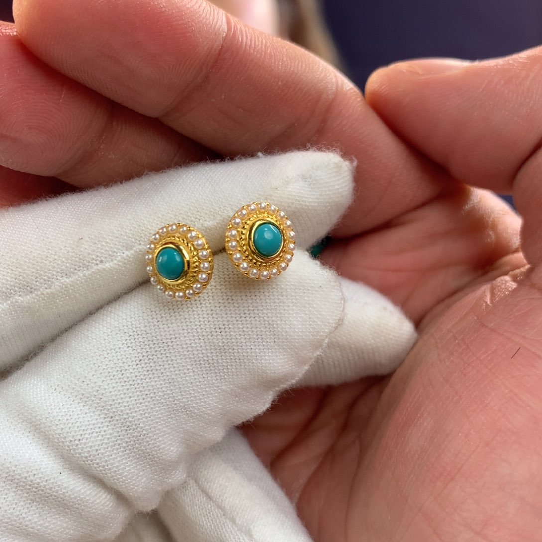 绿松石珠宝奇石银S925镀金镶嵌