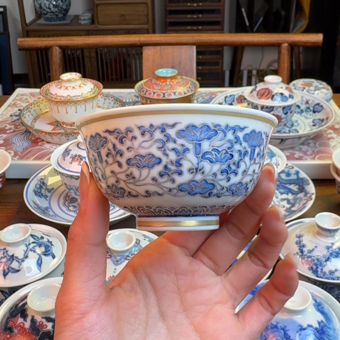杯重工描金银点工缠枝花卉宝相纹