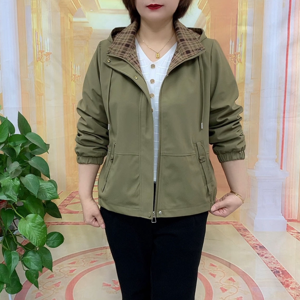 妈妈春季洋气时尚可拆卸连帽气质短款风衣