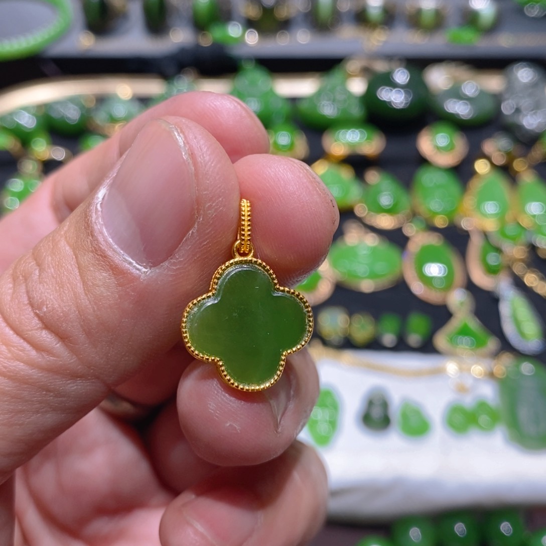 和田玉（碧玉）银S925镶嵌颈饰