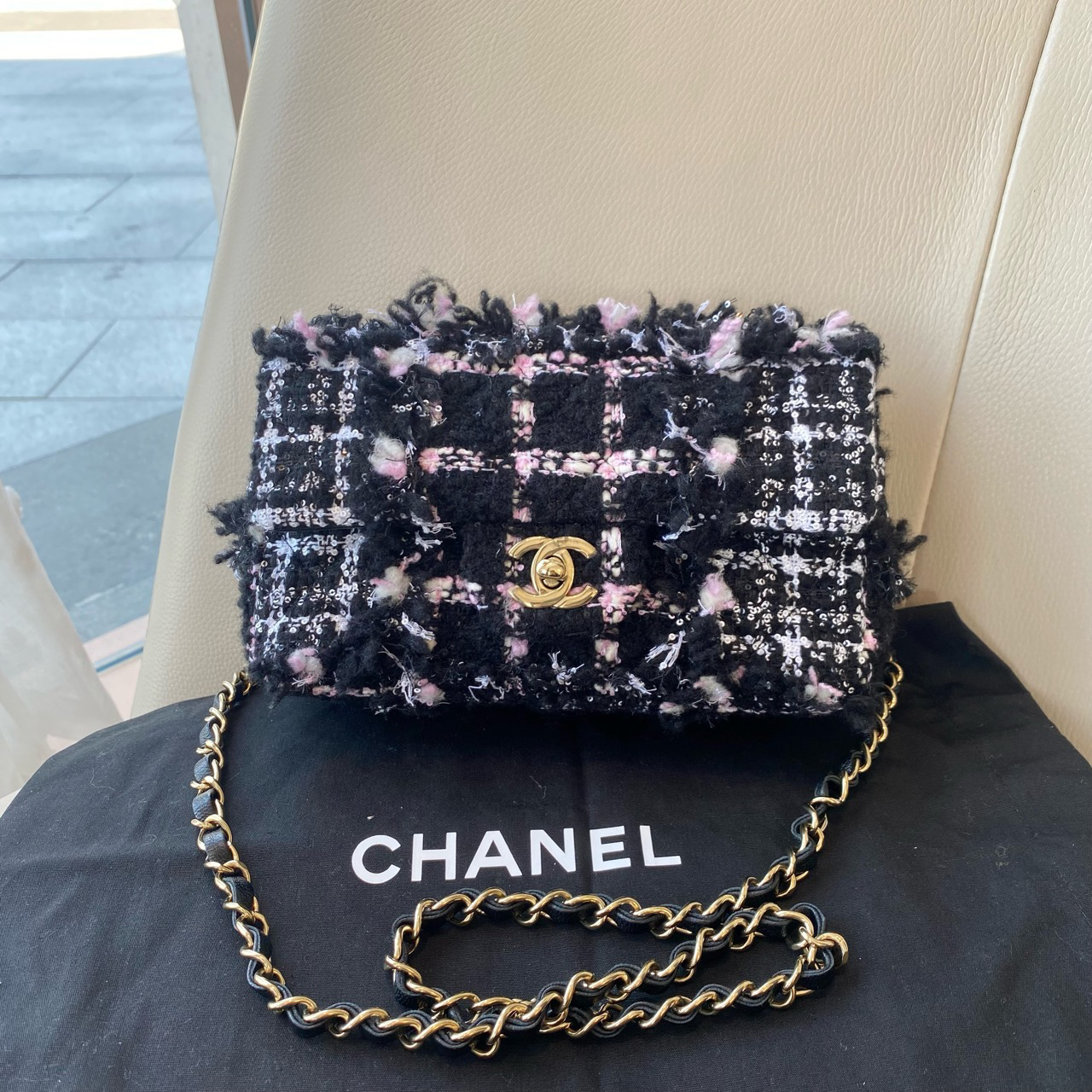 99新 Chanel/香奈儿 cf大mini毛呢 底长20 芯片款 99新 