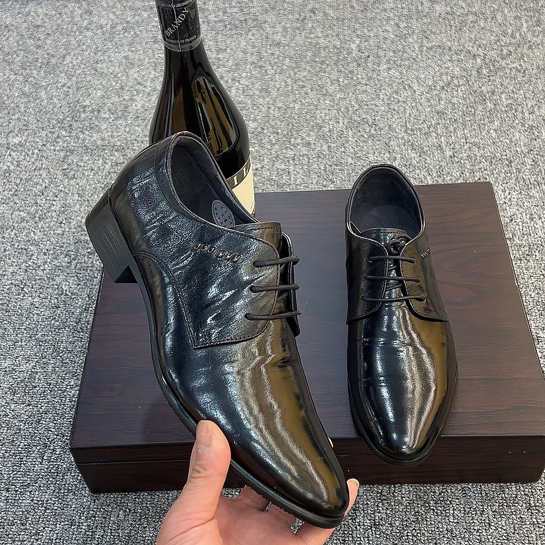 34码起男式男款黑色透气系带真皮小绅士商务休闲英伦风尖头皮鞋