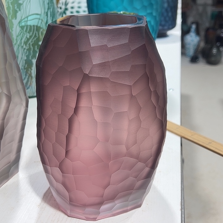 琉璃手工艺品紫色磨刻花瓶花器高22口9