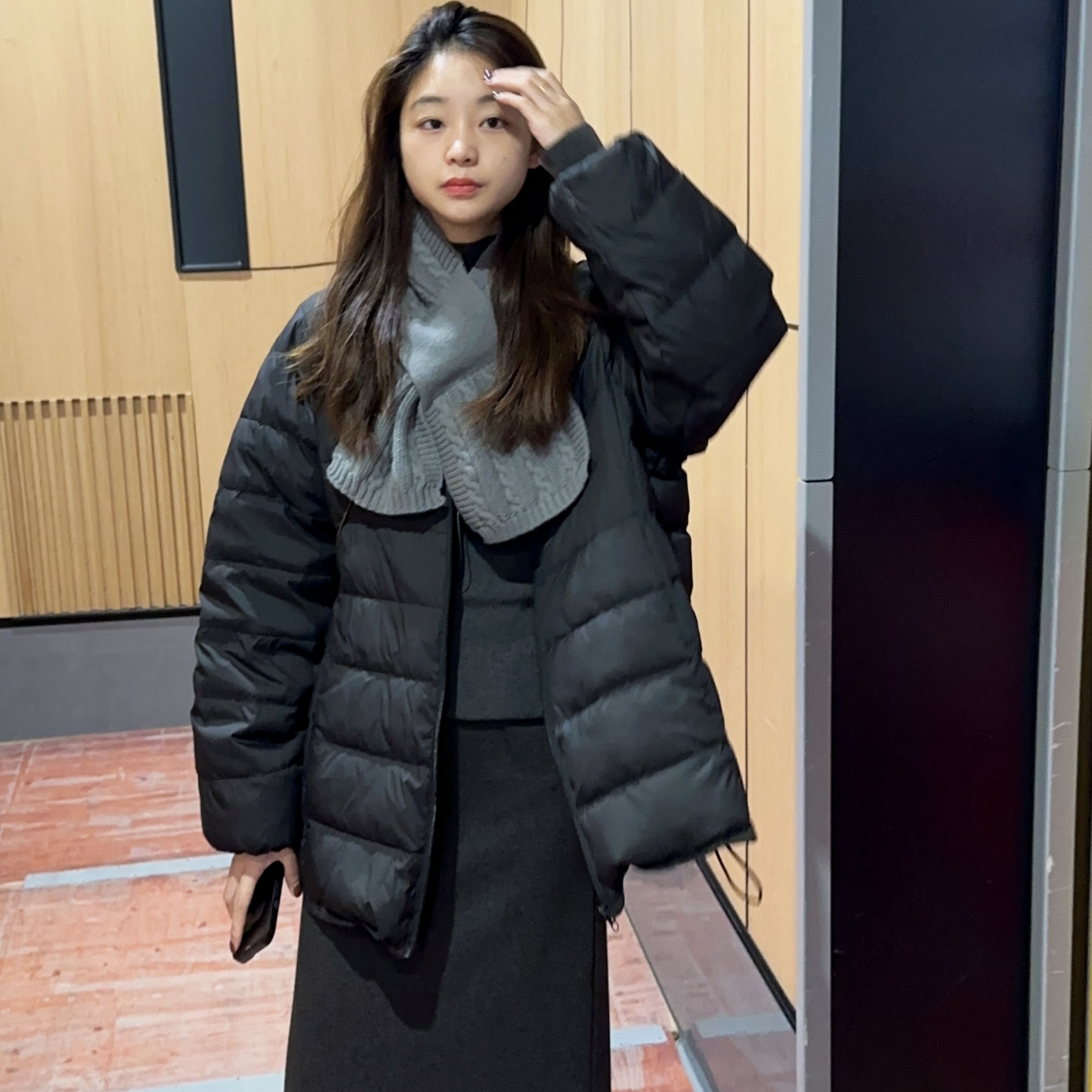 1024韩版慵懒气质围脖国标白鸭绒羽绒服