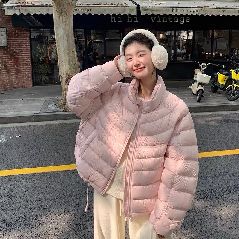 立领纯色少女休闲风羽绒服2025冬款时尚简单羽绒服