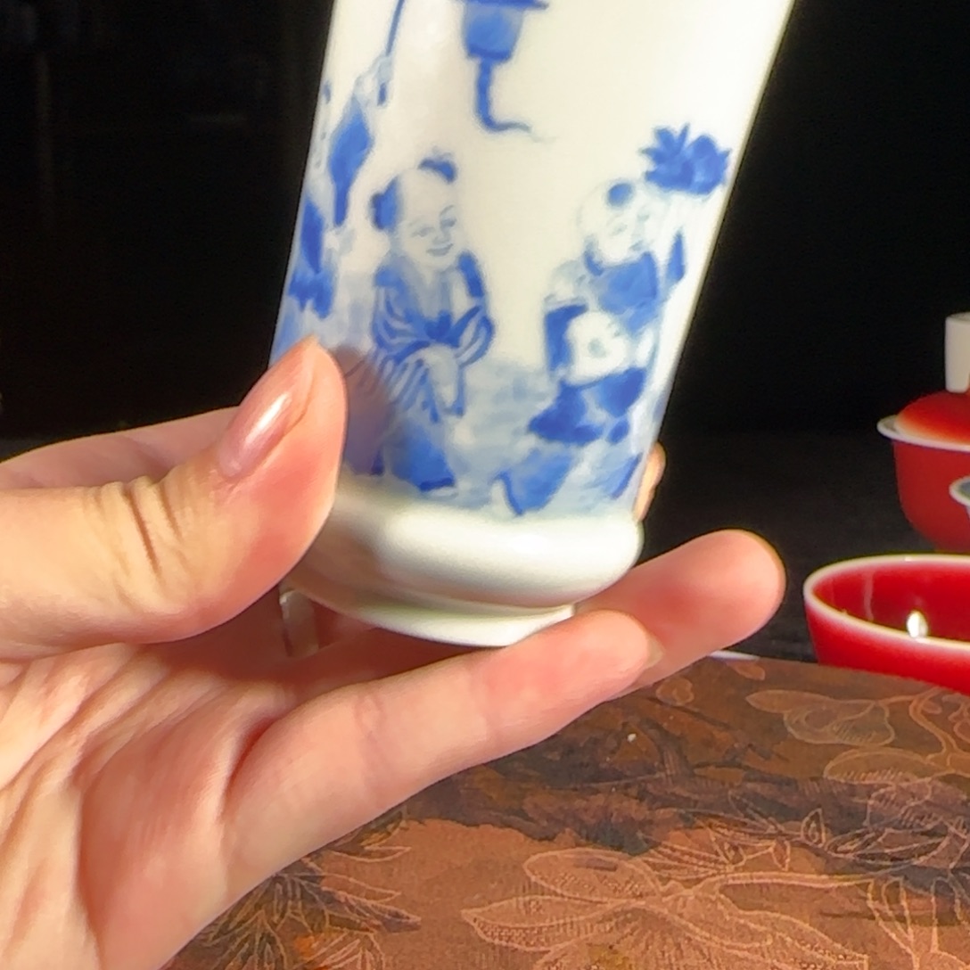 童子闻香杯手工手绘柴窑烧制