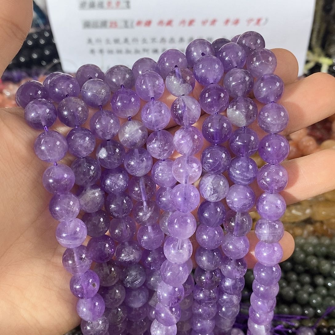 玛瑙/玉髓珠宝半成品未镶嵌一条天然10mm紫水晶圆珠