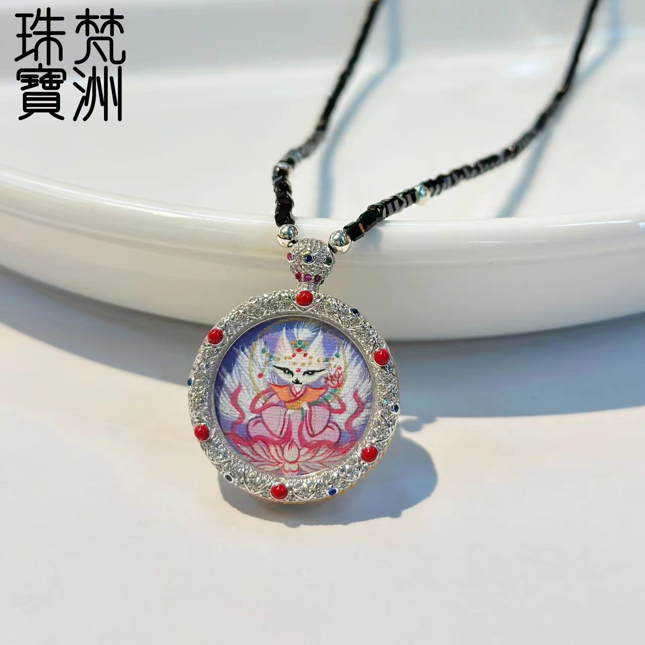 铜合金亚克力吊坠 【梵洲】手工定制 狐狐 圆 唐卡吊坠 FZD3406