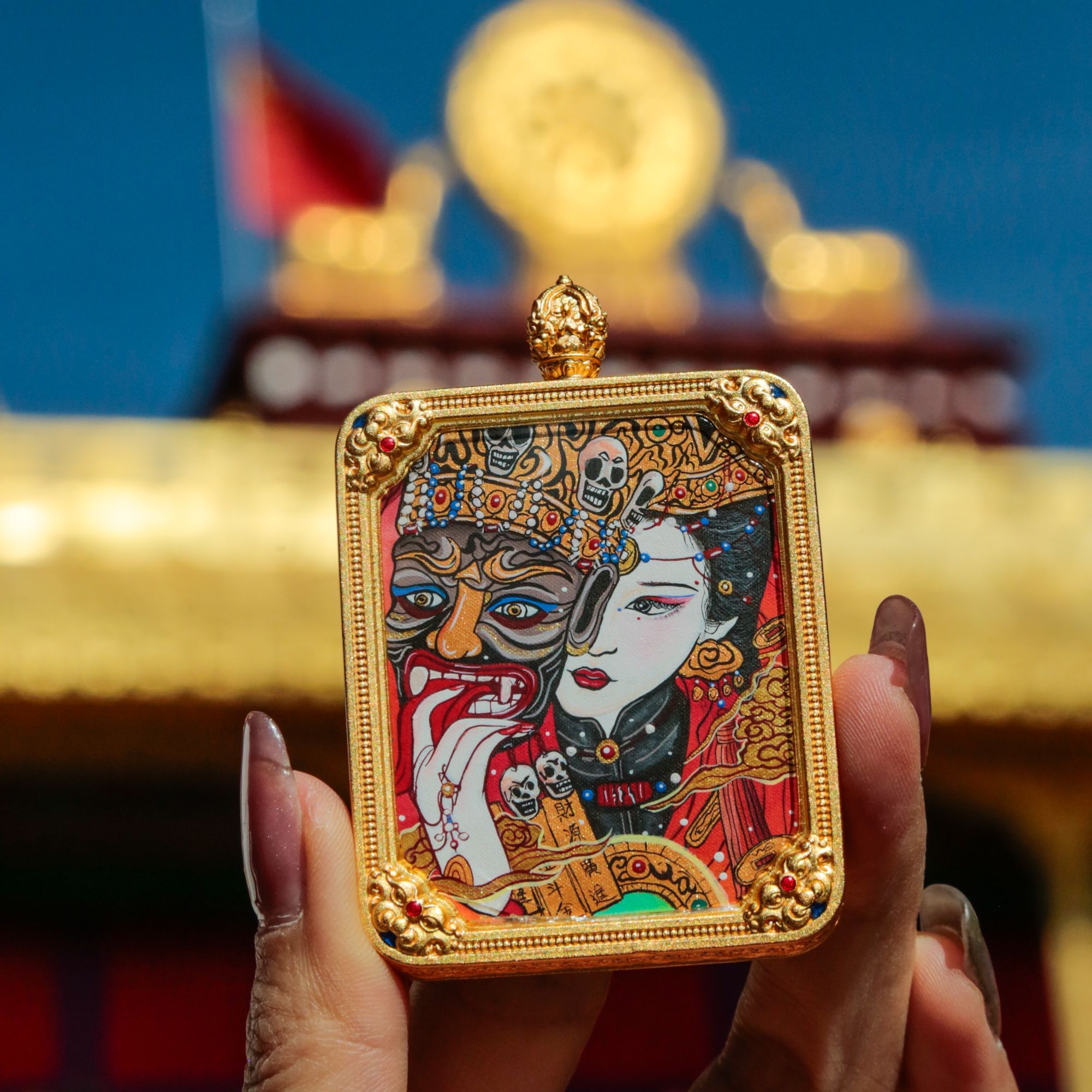 纯手绘唐卡项链扎基拉姆前世今生吊坠矿物质拉萨直发纯手工唐卡