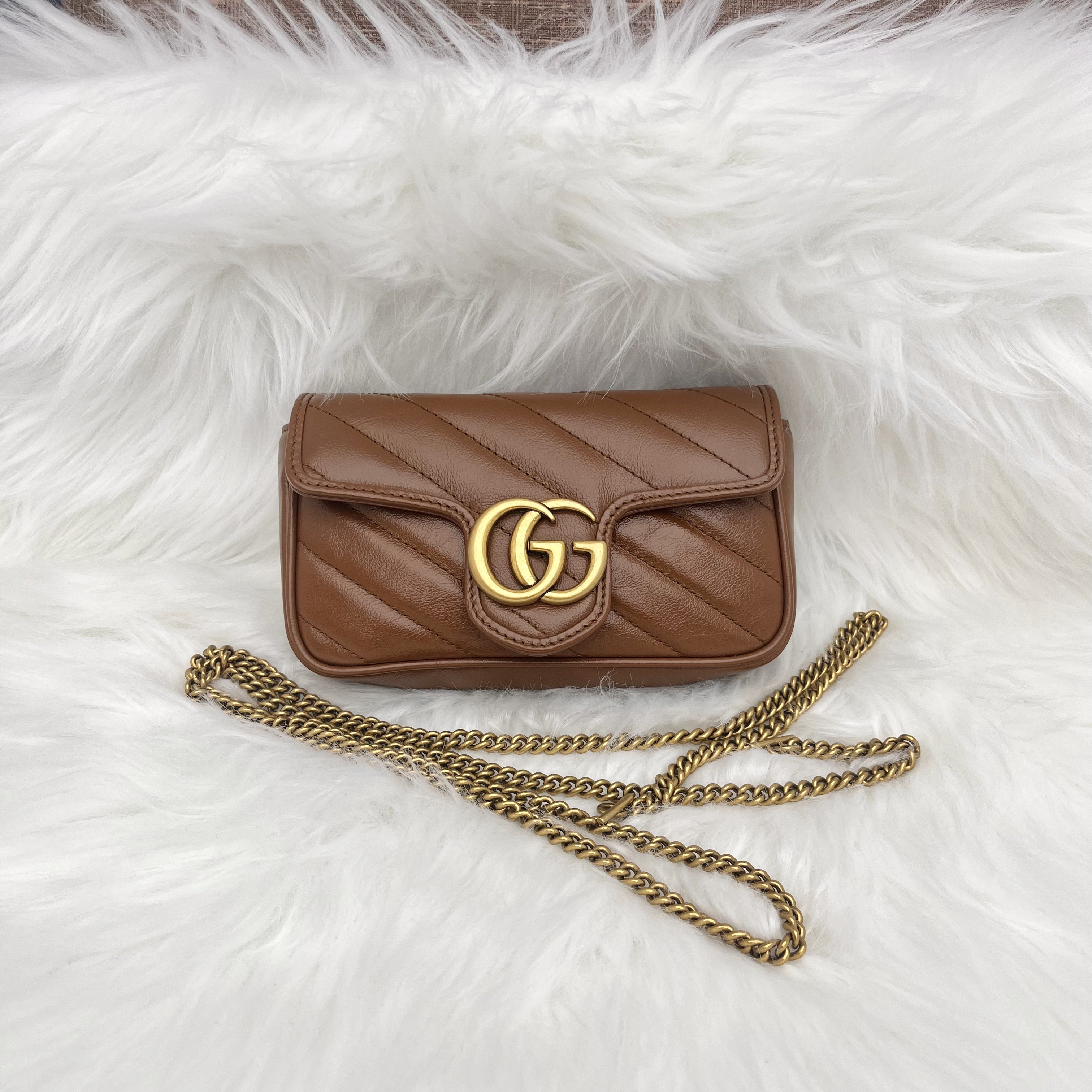 未使用 GUCCI/古驰 【辛河奢品】焦糖色马蒙mini单肩斜挎包