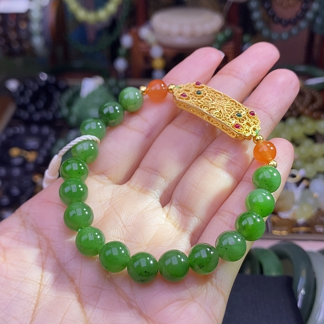 和田玉未镶嵌颈饰清货价碧玉手链约8MM