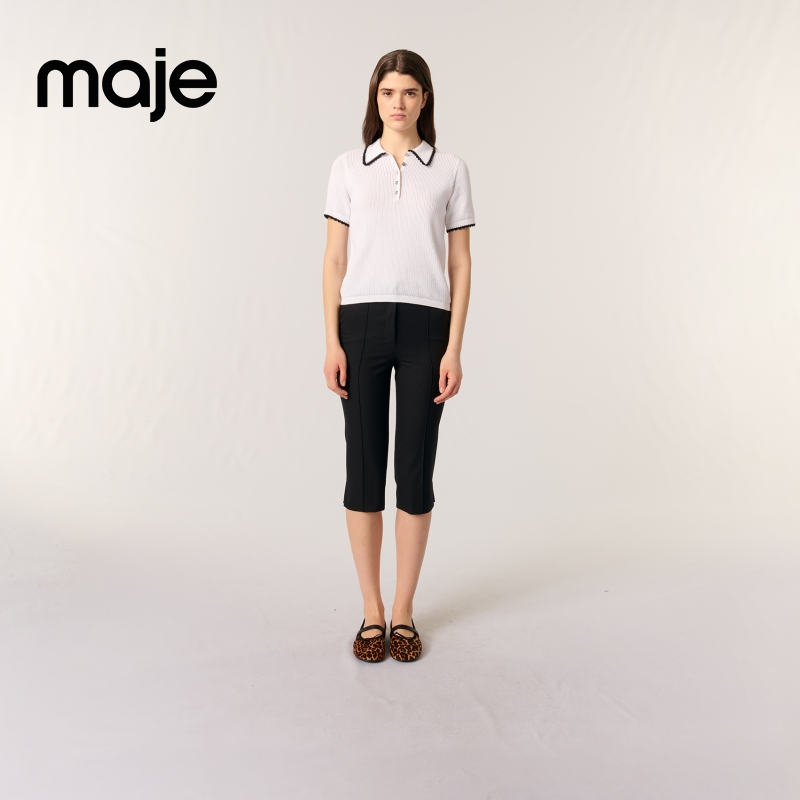 抖音双11|Maje 2025早秋新款女装白色短款短袖针织衫MFPPU00903