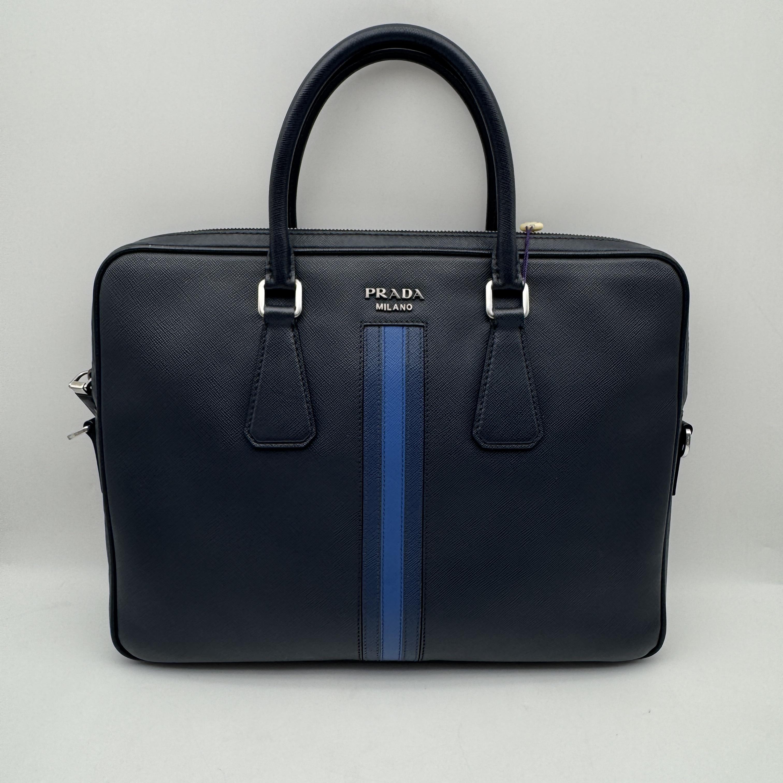 95新 Prada/普拉达 97新藏蓝色限量款手提公文包/男士2758