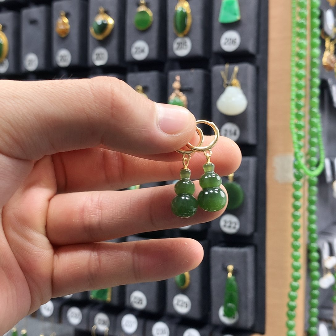 和田玉耳饰银S925镶嵌