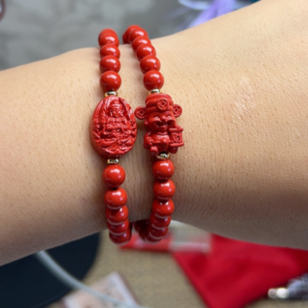 含辰砂工艺品红砂紫金砂点6两圈本命佛小财神貔貅手串