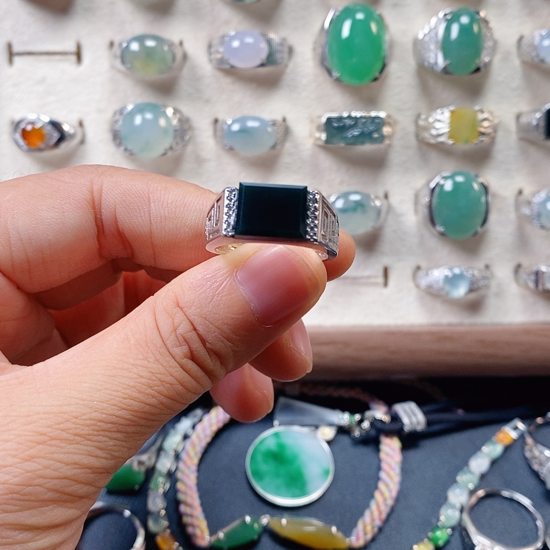 点***活翡翠银S925镶嵌戒指