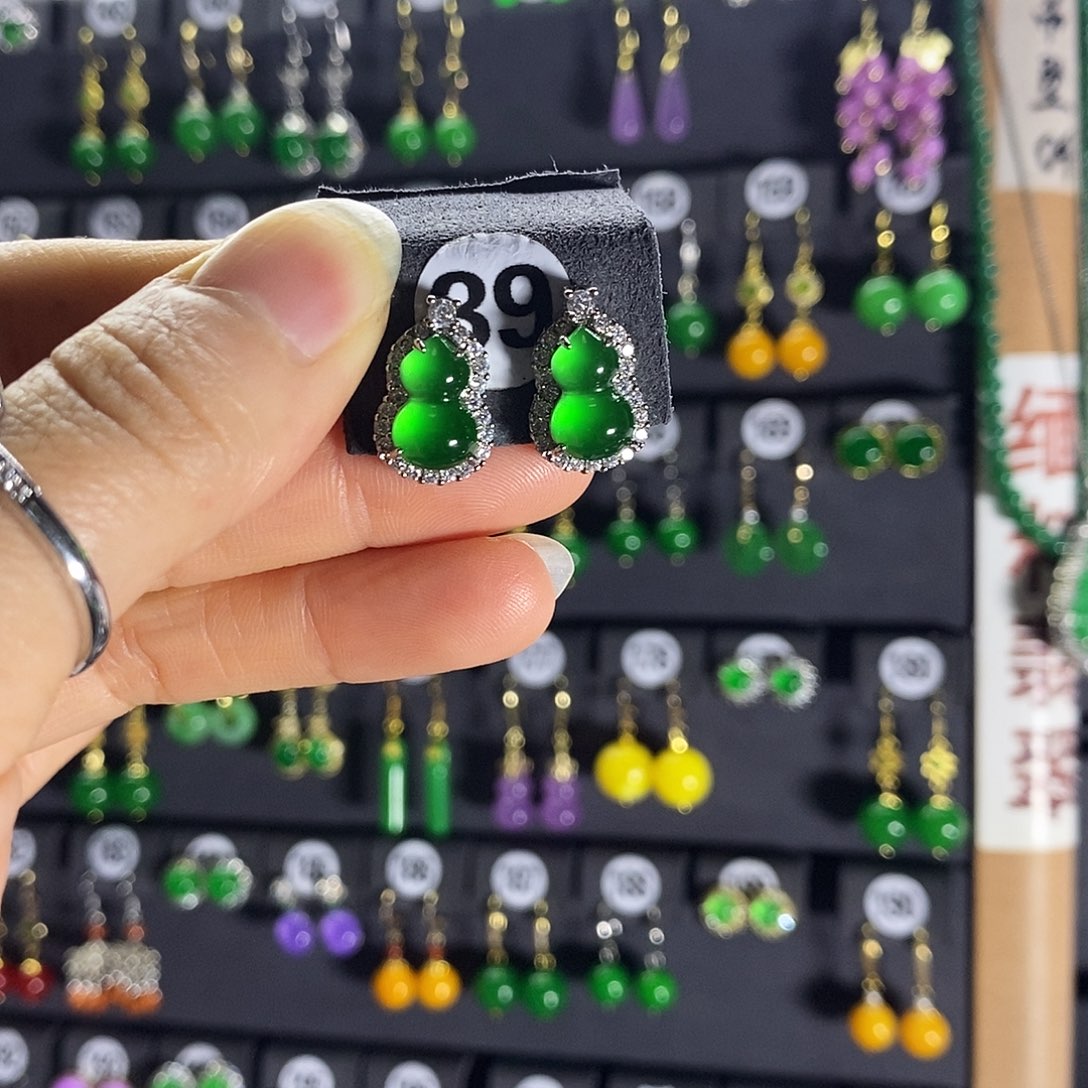 银S925镶嵌翡翠耳饰39