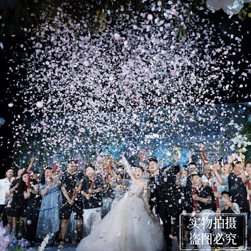 婚礼礼花筒结婚浅粉色花瓣雨爱情公寓同款手拧炮银丝带礼花筒