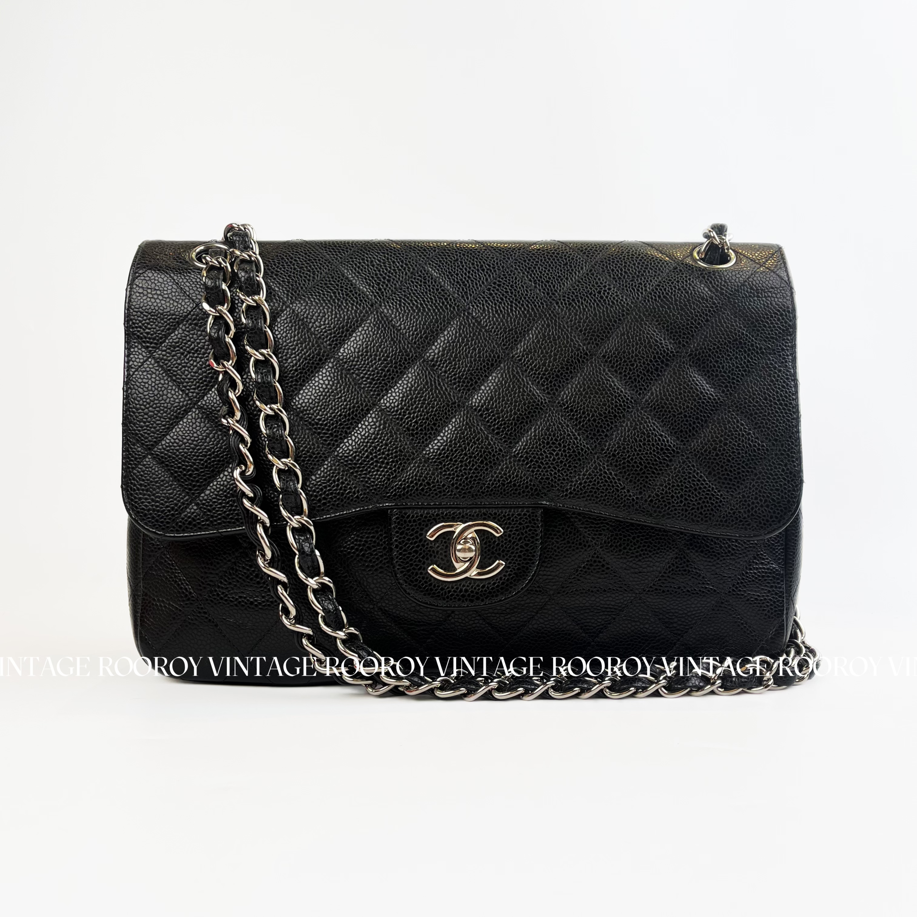 95新 Chanel/香奈儿  Classic Flap CF Jumbo黑色银扣斜挎包/4630
