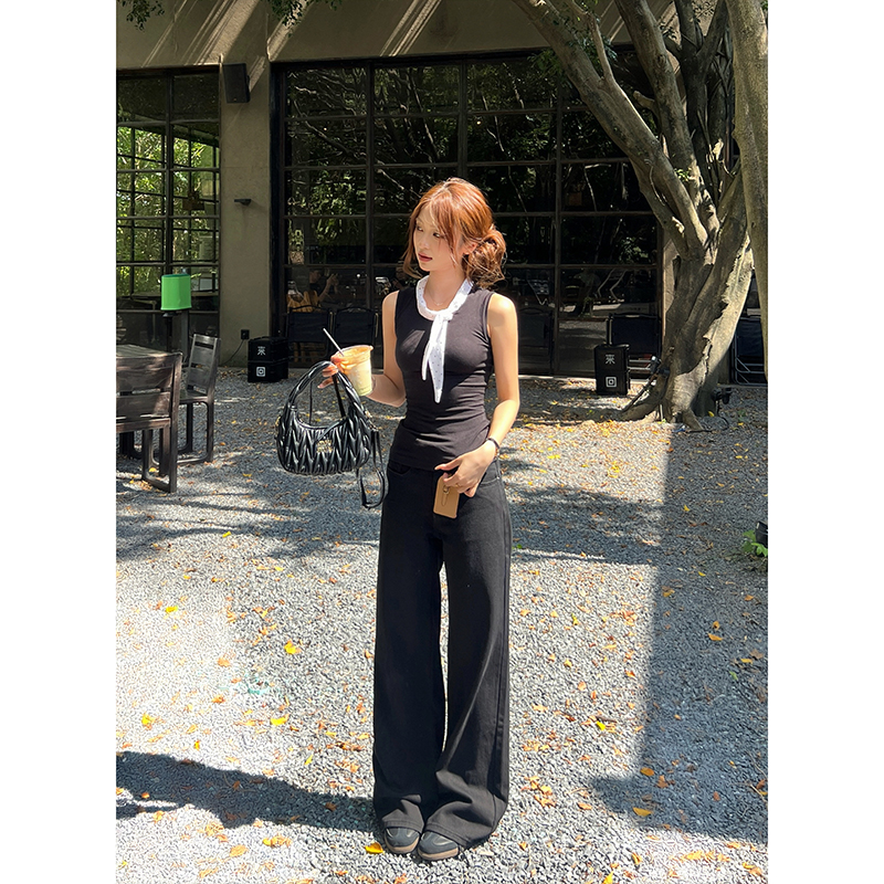 加绒不贴腿低腰阔腿牛仔裤女2025冬季新款简约显瘦显腿垂感拖地裤