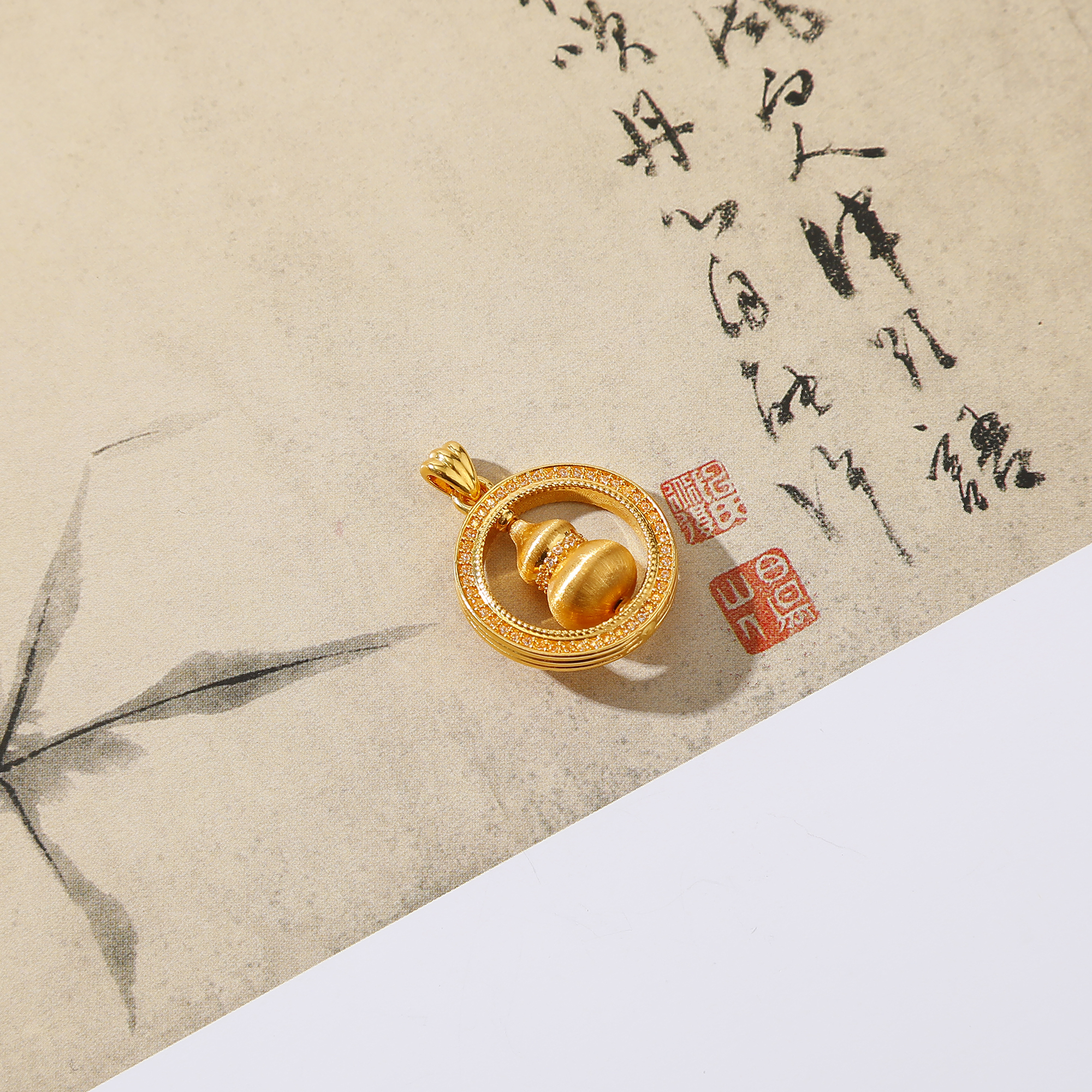 一了个卜18k金拉丝葫芦吊坠