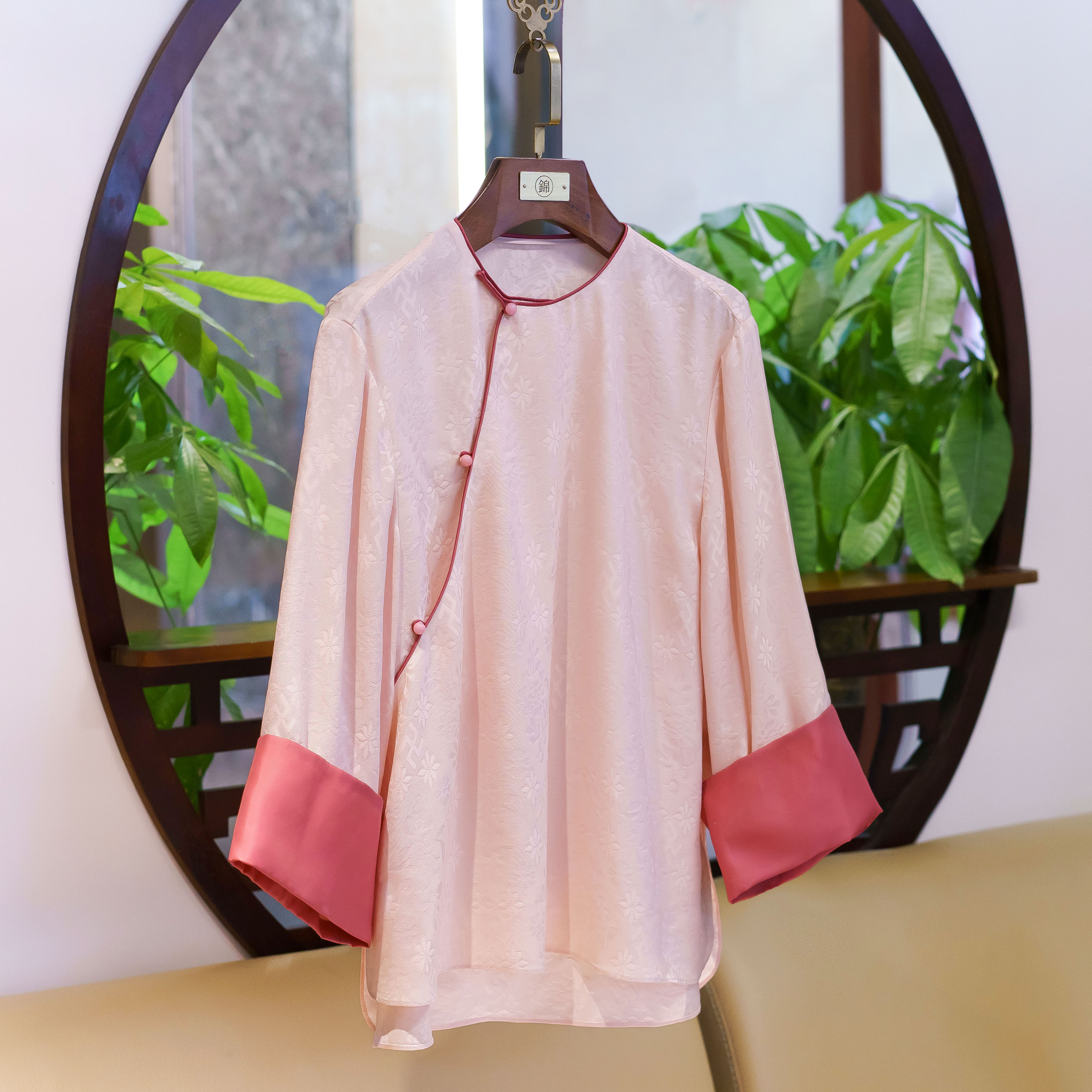 【锦系~新款】四径绞罗新中式国风桑蚕丝圆领长袖上衣-C-382536