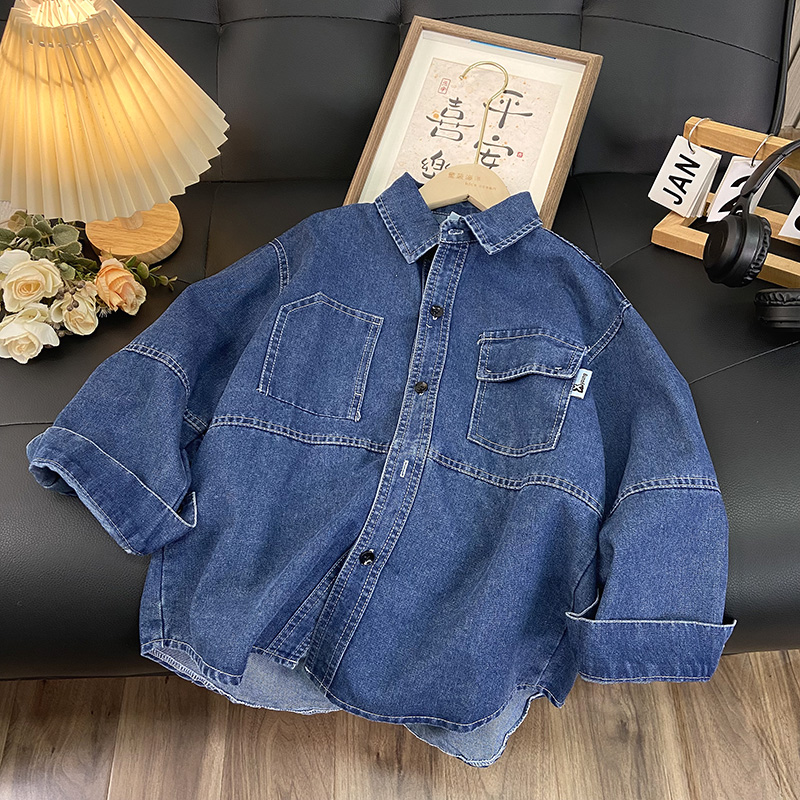 佑妈家童装 男女童中大童牛仔衬衫儿童春季新款工装牛仔外套