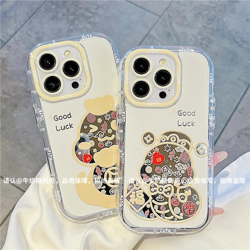 发财小蛇镜面泡芙手机壳适用苹果16华为新款vivo高级小米15OPPO