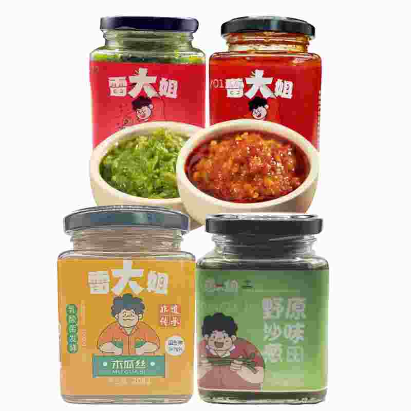 雷大姐内蒙古草原酱菜全家福(鲜辣酱+野沙葱+木瓜丝)即食开胃菜