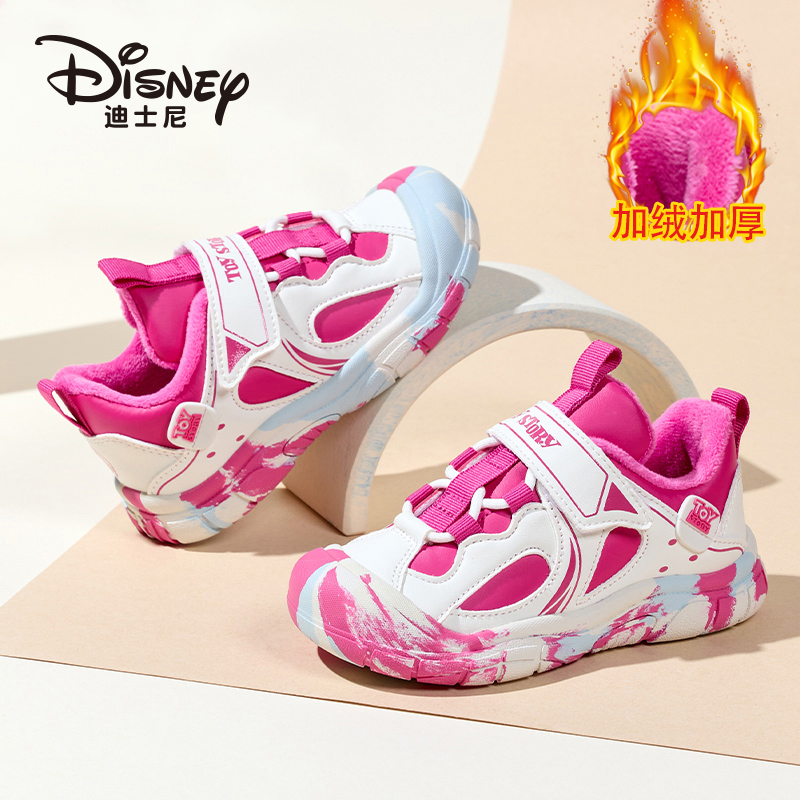 迪士尼女孩小童2-6岁运动鞋2025冬季魔术贴加绒女宝宝加绒学步鞋 商品图