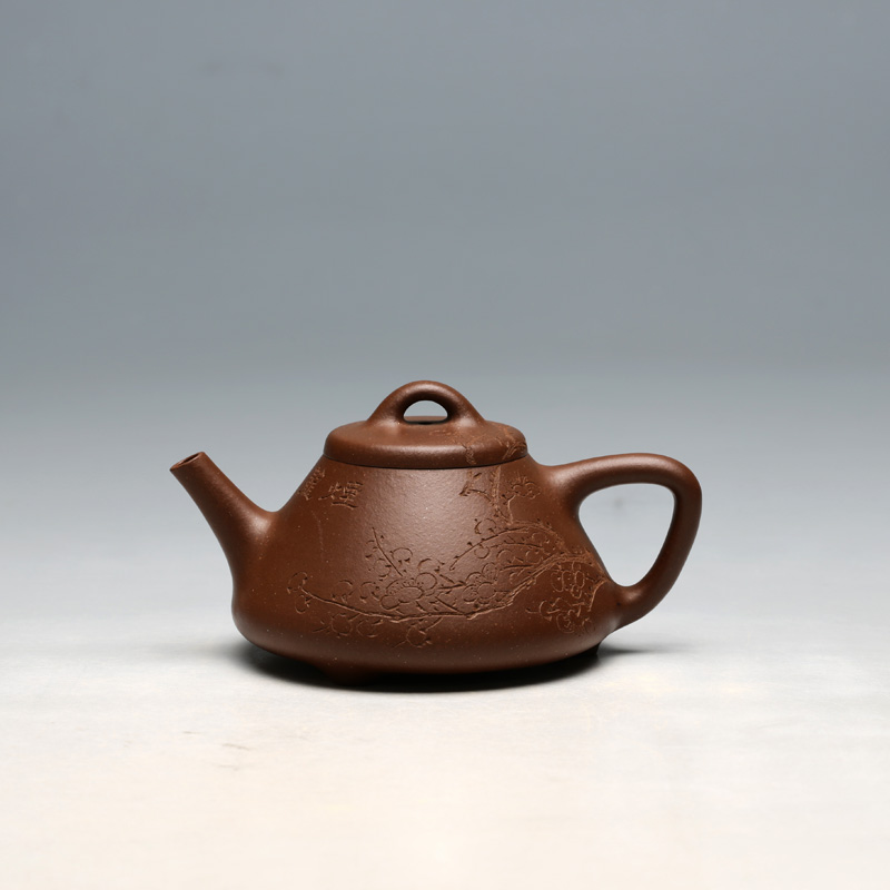 李光明 全手工140CC石瓢 刘伟涛刻绘通转梅花明理茶艺 紫砂壶宜兴