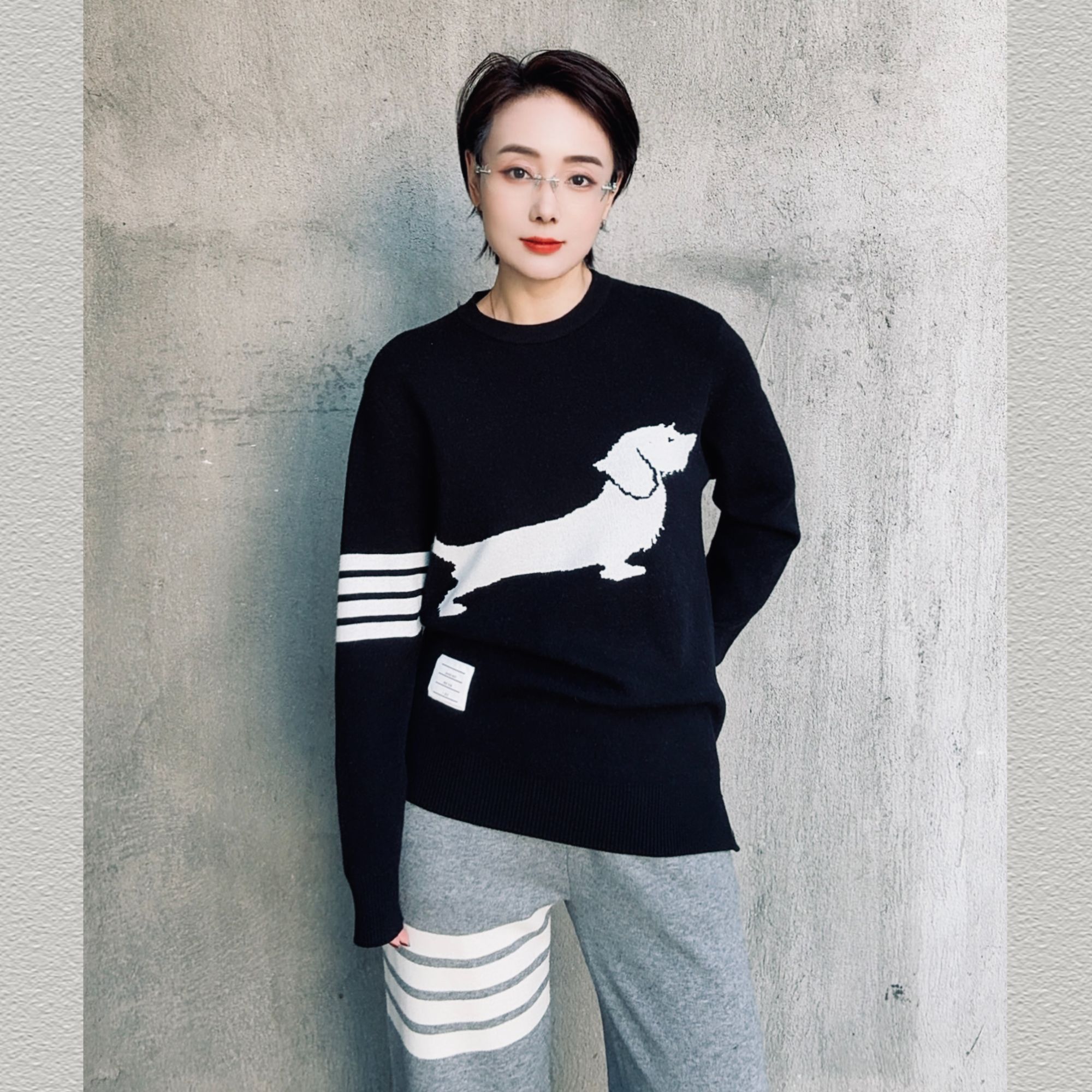 【腊肠狗提花】男女同款时尚高级感穿搭百搭针织圆领毛衣98396