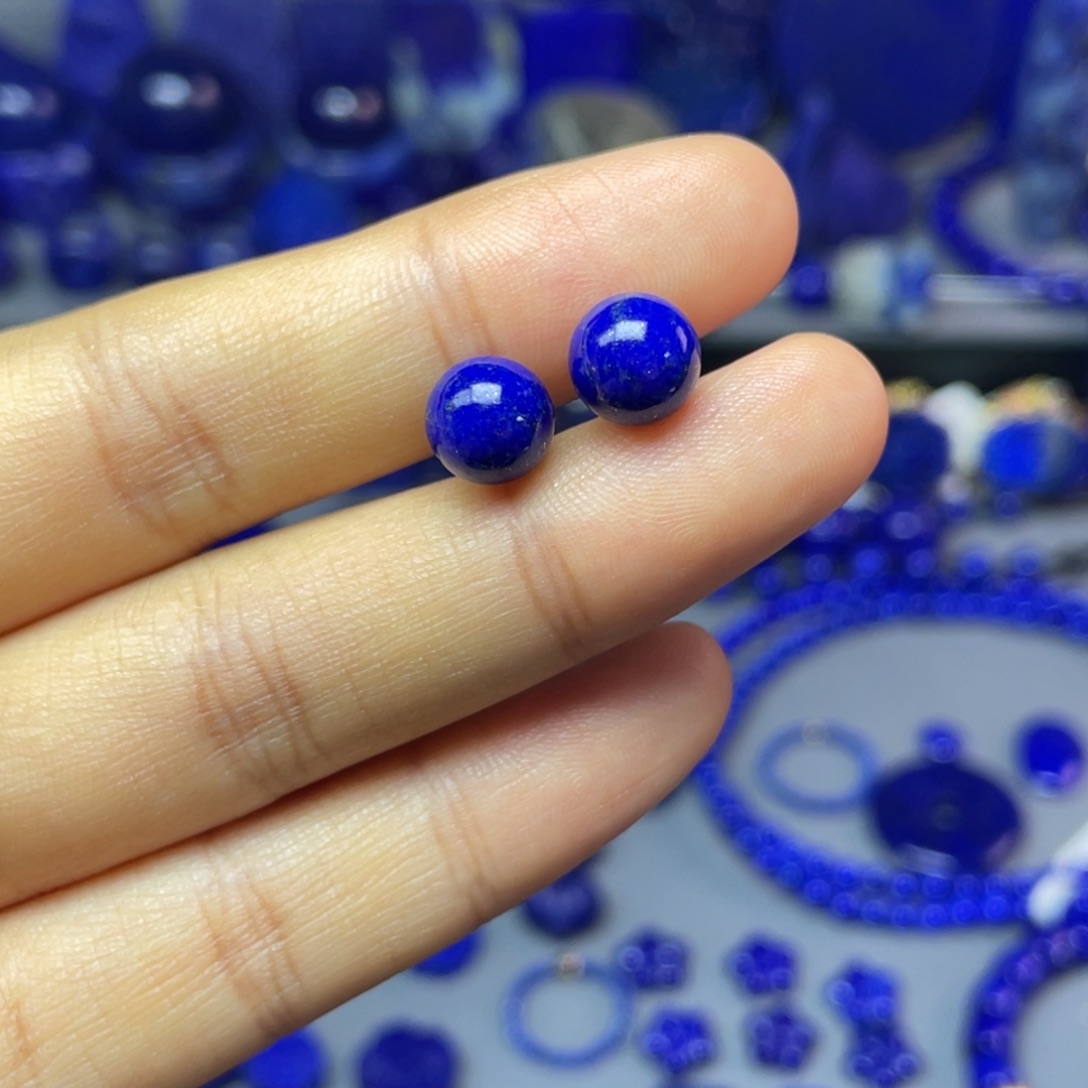 青金石银S925镶嵌8mm耳饰