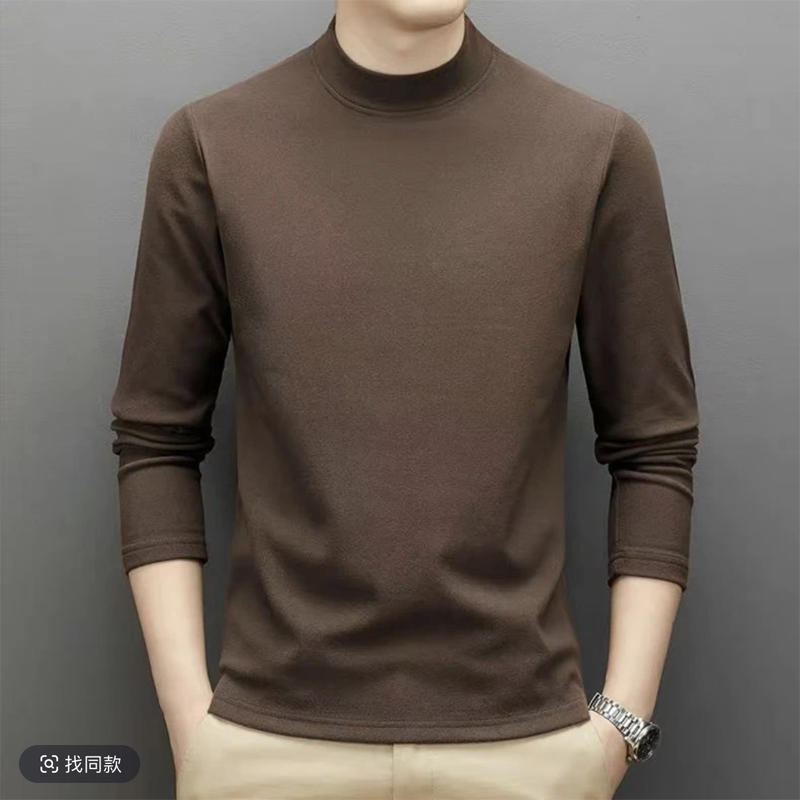 396 31半高领纯色薄绒修身长袖打底衫男女同款