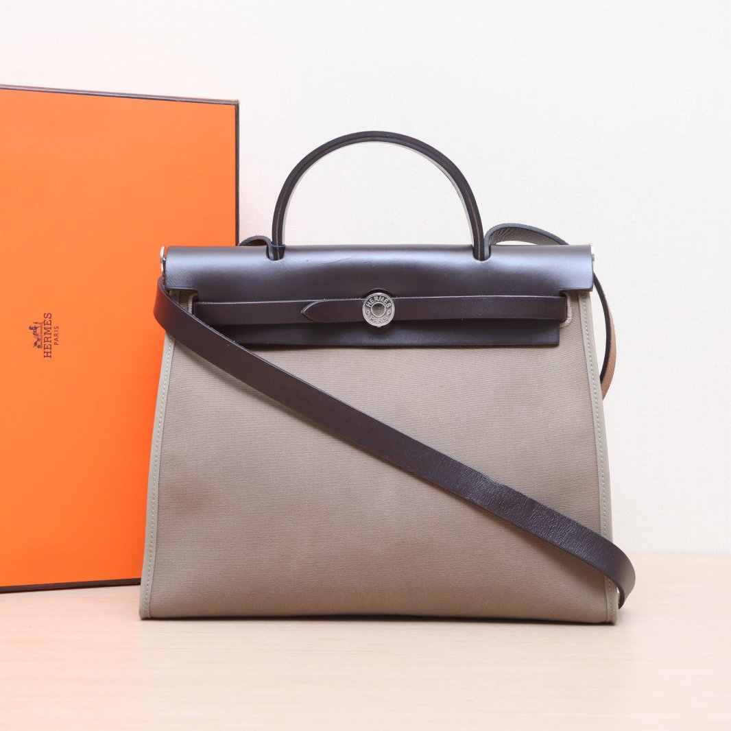 99新 Hermes/爱马仕 【小花翰】Herbag 31乌木色帆布/牛皮 Y刻包