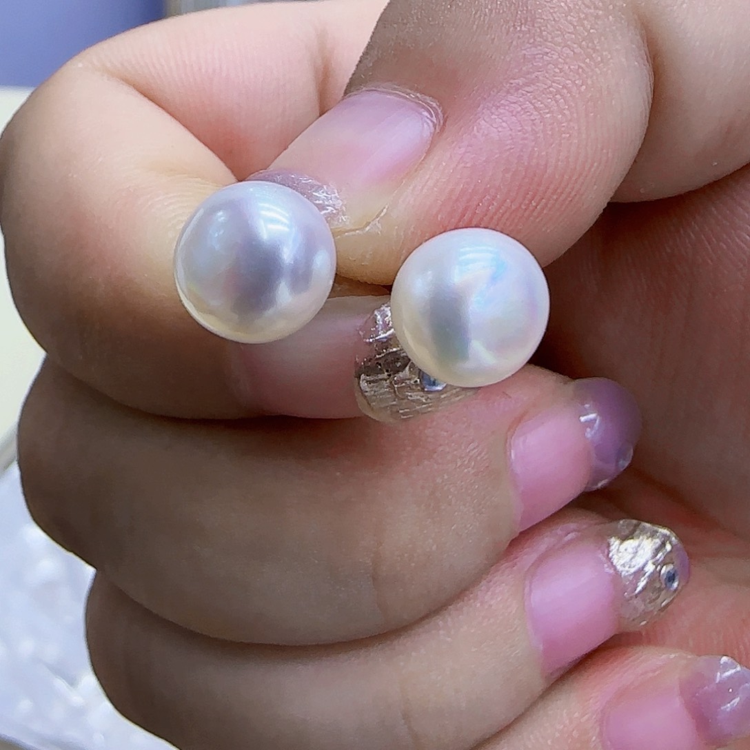 银S925镶嵌淡水珍珠开播福利，耳钉9/10mm
