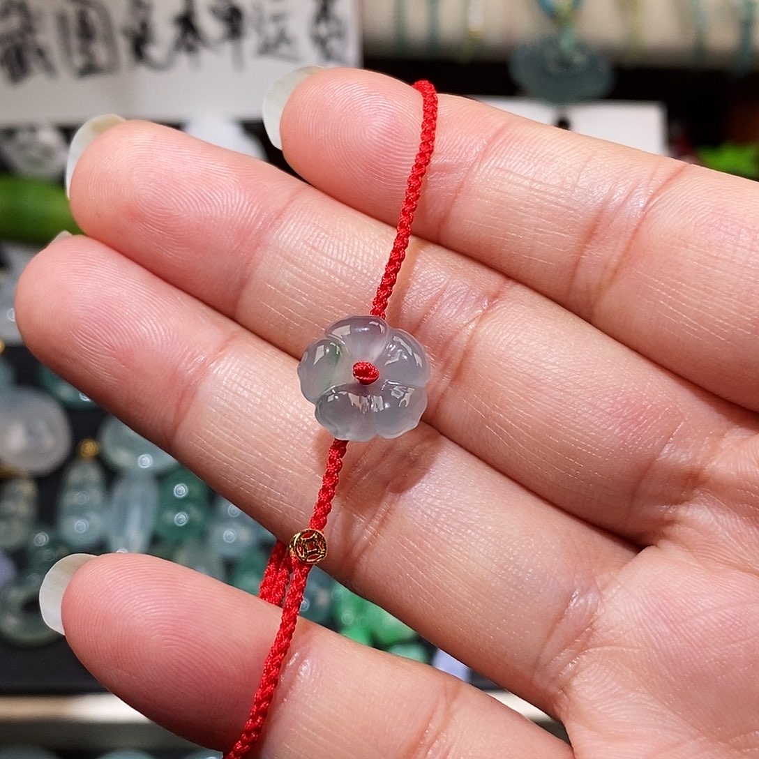 翡翠未镶嵌颈饰红绳小花福利15可调节