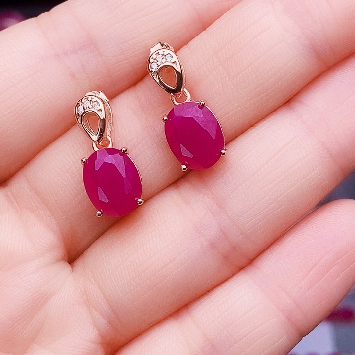 红宝石银S925镶嵌耳饰