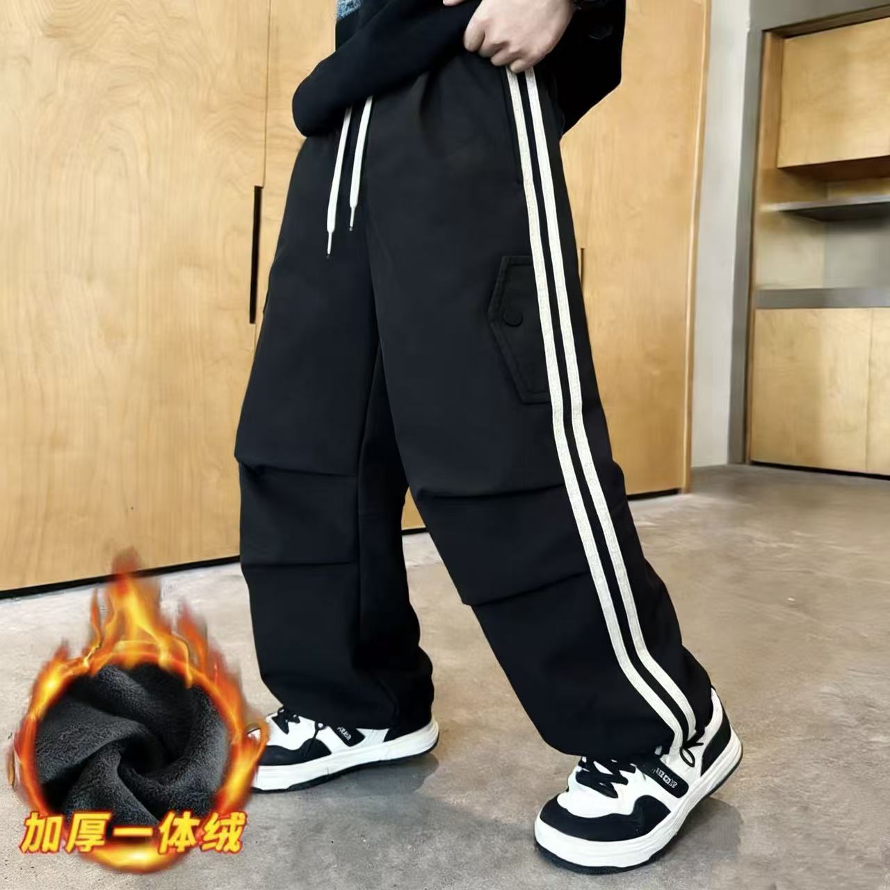 201312童装男童加绒棉布工装裤新款冬宝宝潮酷时尚棉布加绒工装裤