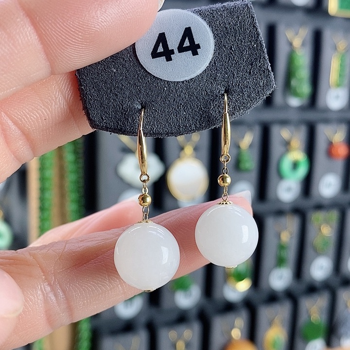 和田玉耳饰18K金镶嵌