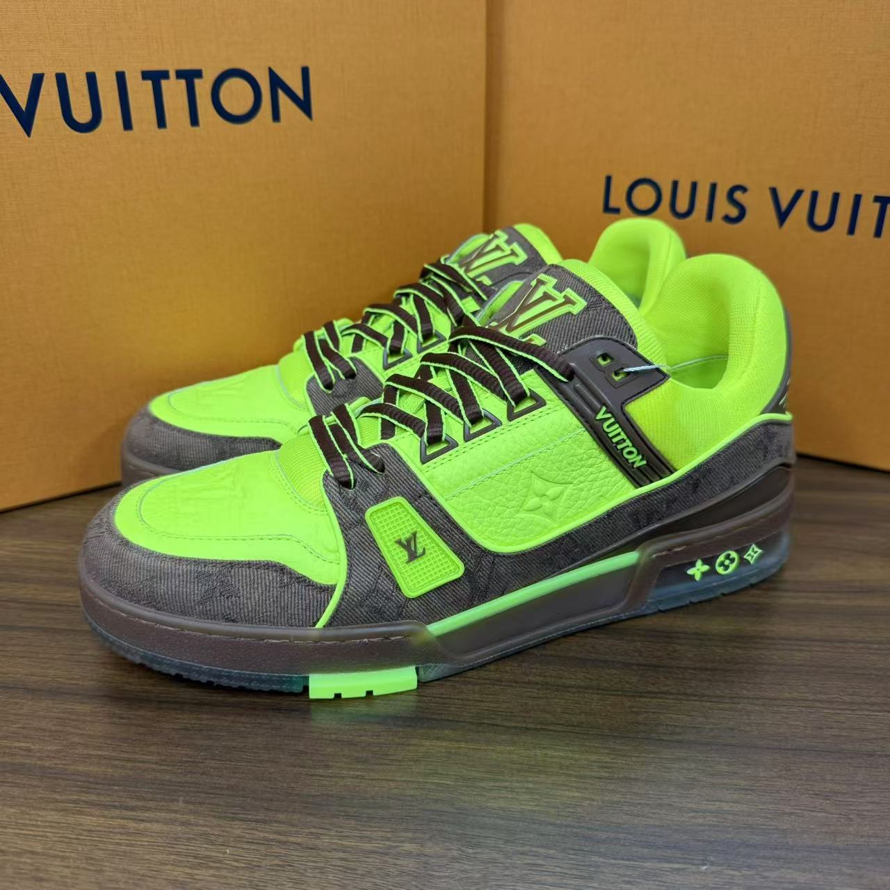 【靓金程特惠】LouisVuitton/路易威登经典绿巨人配色Trainer板鞋